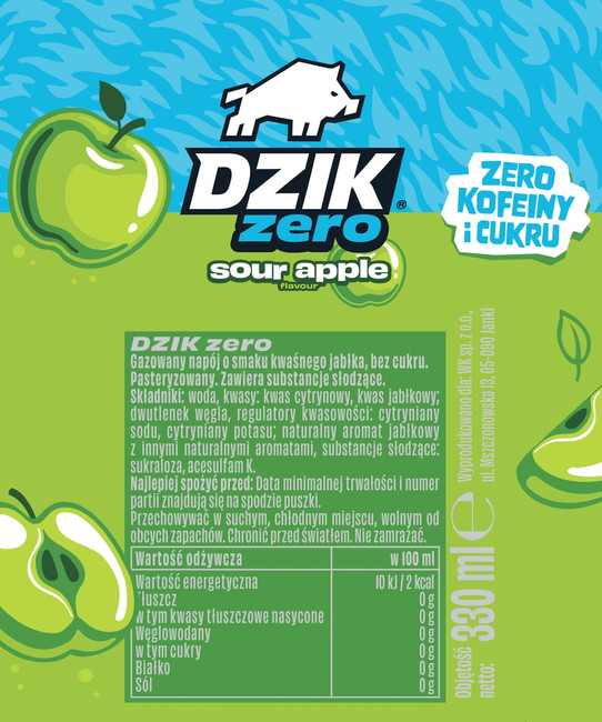 Dzik Bezkofeinowy Zero Kalorii Apple Sour